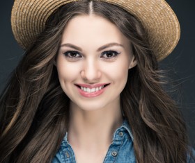 Beautiful woman wearing cowboy suit wearing straw hat Stock Photo 06