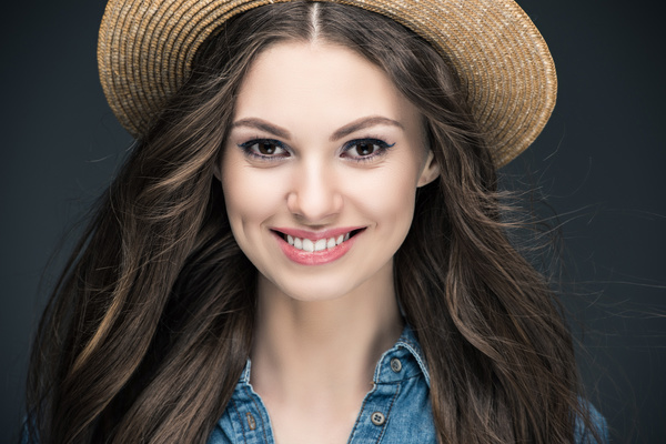 Beautiful woman wearing cowboy suit wearing straw hat Stock Photo 06