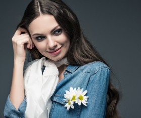 Beautiful woman wearing denim suit Stock Photo 01