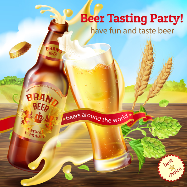 Beer testing party poster vector 01