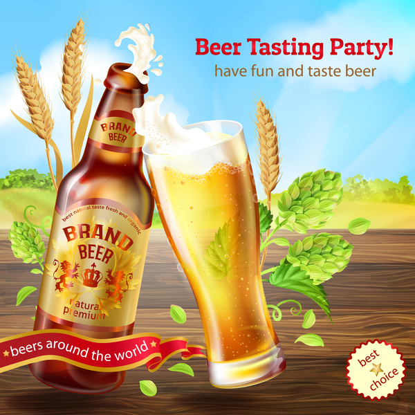 Beer testing party poster vector 02