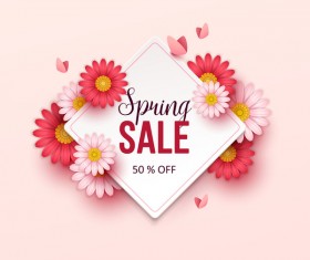 Beige spring sale background with flower vector 01