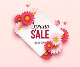 Beige spring sale background with flower vector 02