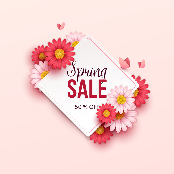 Beige spring sale background with flower vector 02