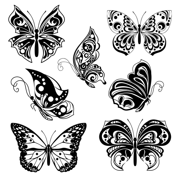 Black decor butterflies vector
