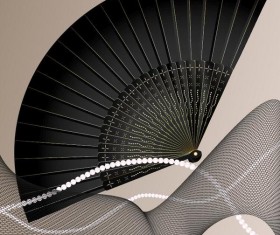 Black folding fan with abstract background vector