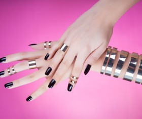Black nail polish nail art Stock Photo 01