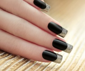 Black nail polish nail art Stock Photo 02