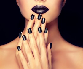 Black nail polish nail art Stock Photo 04