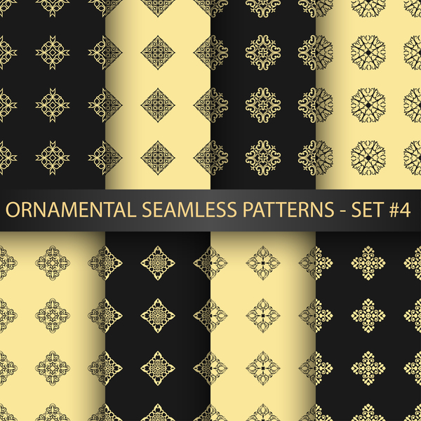 Black with golden ornament seamless pattern vector 01