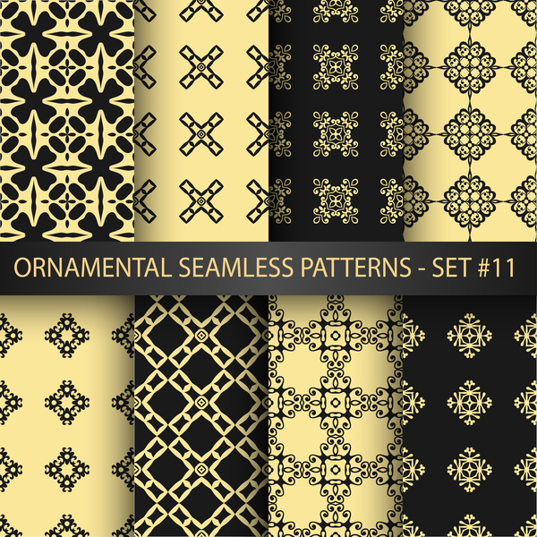 Black with golden ornament seamless pattern vector 02