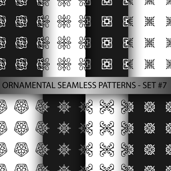 Black with white ornament seamless pattern vector 01