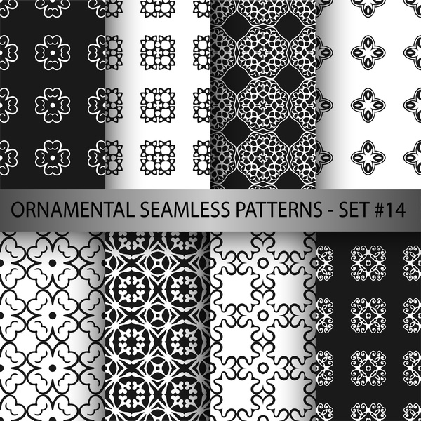 Black with white ornament seamless pattern vector 02