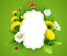 Blank label with spring flower and green background vector 02