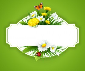 Blank label with spring flower and green background vector 04