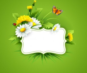 Blank label with spring flower and green background vector 05