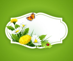 Blank label with spring flower and green background vector 06
