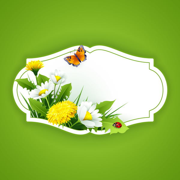 Blank label with spring flower and green background vector 06