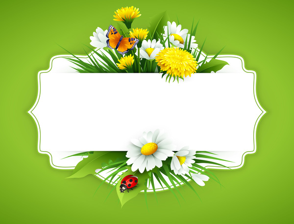 Blank label with spring flower and green background vector 07 free download