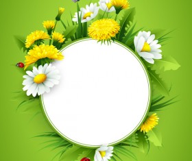 Blank label with spring flower and green background vector 08