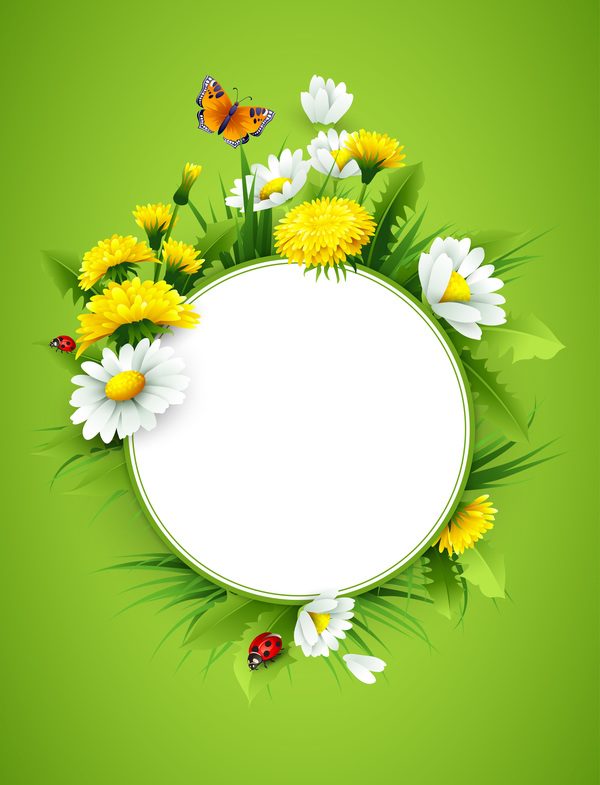 Blank label with spring flower and green background vector 08