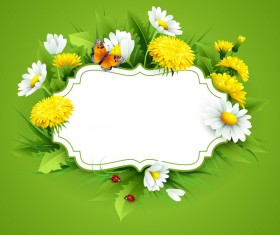 Blank label with spring flower and green background vector 09