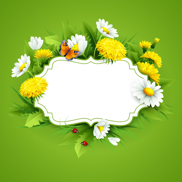 Blank label with spring flower and green background vector 09