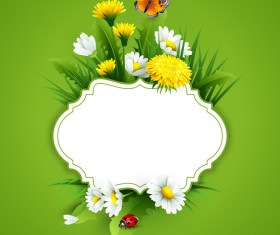 Blank label with spring flower and green background vector 10
