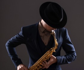 Blowing saxophone man Stock Photo 03