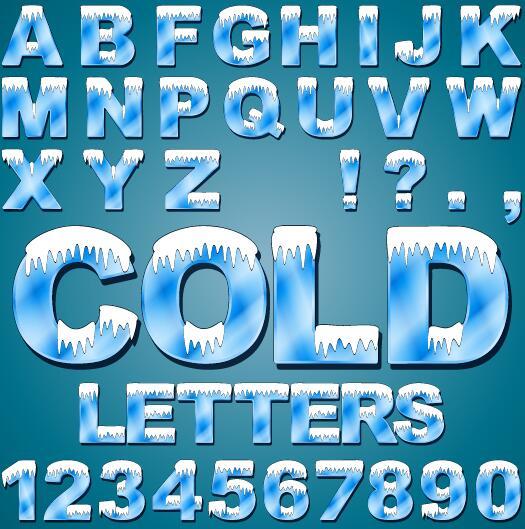 Blue alphaber with number and snow vector