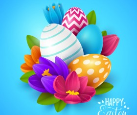 Blue easter background with egg and flower vectors 01