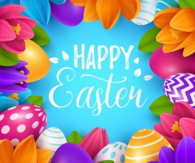 Blue easter background with egg and flower vectors 02