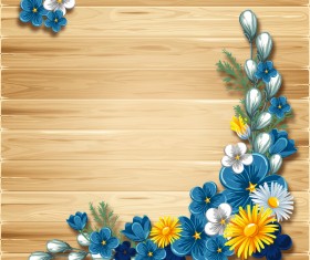 Blue flower corner decor with wooden background vector