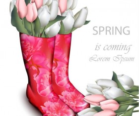 Boots with flower spring background vector 01