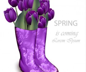 Boots with flower spring background vector 02