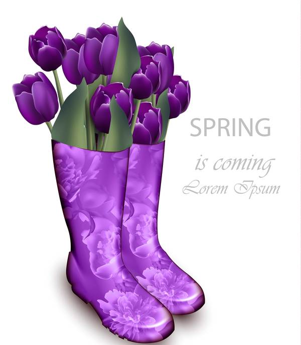 Boots with flower spring background vector 02