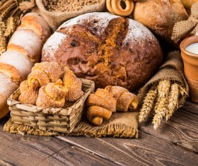 Bread wheat and milk on the desktop Stock Photo 03