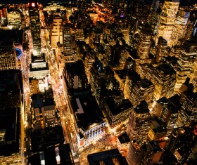 Bright modern cityscape at night from height Stock Photo