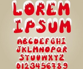 Cartoon snow alphaber with number vector