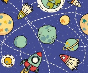 Cartoon space seamless pattern vectors 04