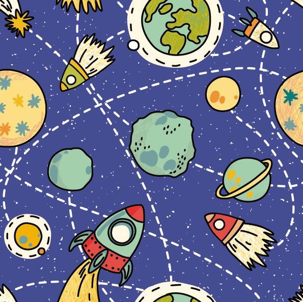 Cartoon space seamless pattern vectors 04