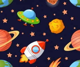 Cartoon space seamless pattern vectors 05