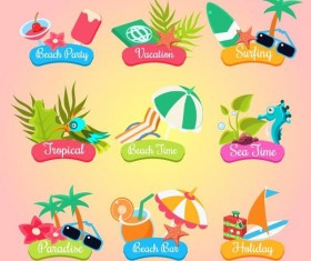 Cartoon summer travel labels vector