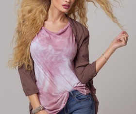 Casual style dressed beautiful woman Stock Photo 02