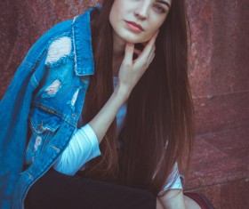 Casual style young pretty woman Stock Photo