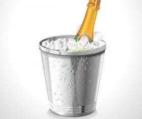 Champagne and ice cubes vector material 01