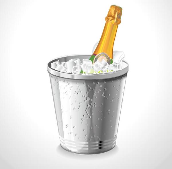 Champagne and ice cubes vector material 01