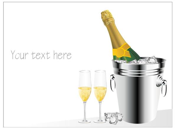 Champagne and ice cubes vector material 02