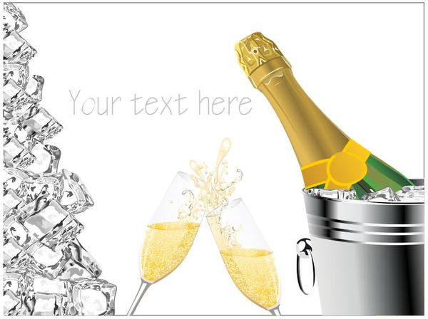Champagne and ice cubes vector material 03