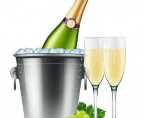 Champagne and ice cubes vector material 05